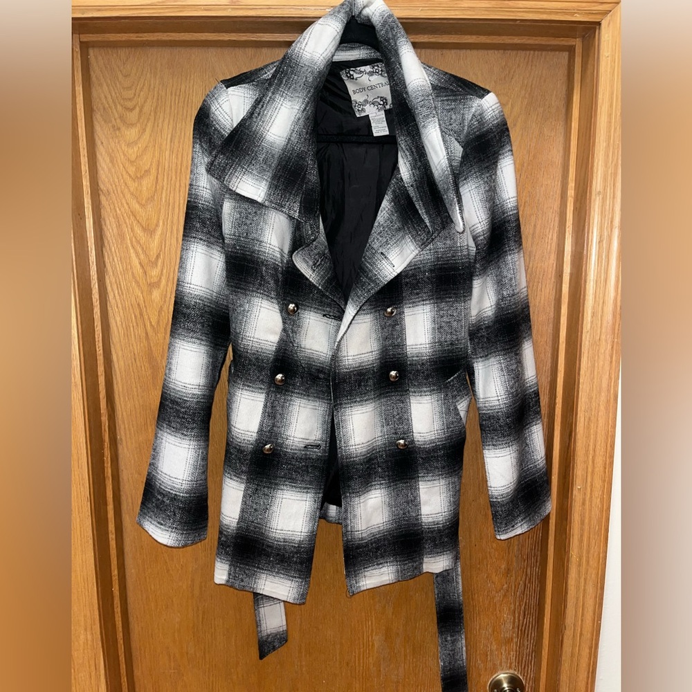 Button Up Plaid Pea Coat Size L